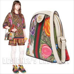 GUCCI Ophidia GG Marmont logo Supreme Flora white leather crossbody Shoulder Bag